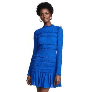 Ulla Johnson Gia Silk Ruffle Mini Dress Blue Smocked Size 8 NWT